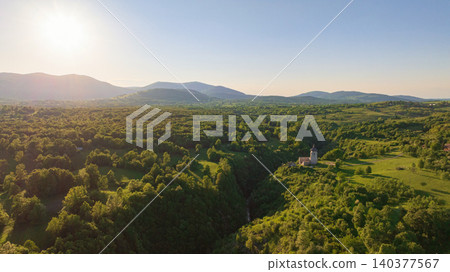 Aerial View Dreznik Village Fields Near Plitvice Lakes Croatia 140377567