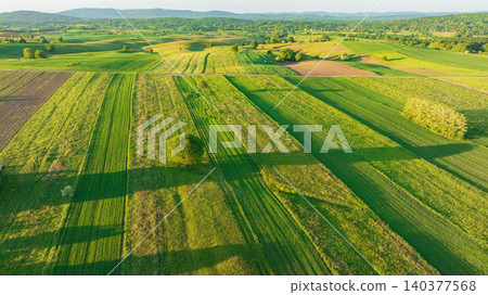 Aerial View Dreznik Village Fields Near Plitvice Lakes Croatia Aerial View Dreznik Village Fields Near Plitvice Lakes Croatia 140377568