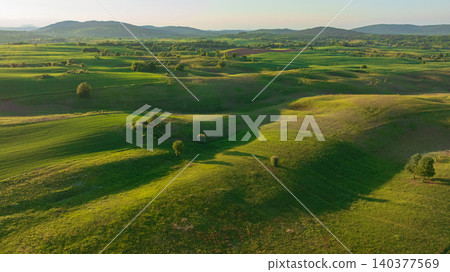 Aerial View Dreznik Village Fields Near Plitvice Lakes Croatia Aerial View Dreznik Village Fields Near Plitvice Lakes Croatia 140377569