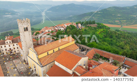 Motovun Medieval Hilltop Fortress Town Aerial View Istria Motovun Medieval Hilltop Fortress Town Aerial View Istria 140377592