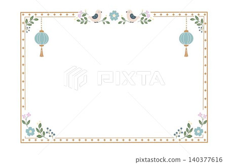 Scandinavian-style frame with flowers and lanterns Scandinavian-style frame with flowers and lanterns 140377616