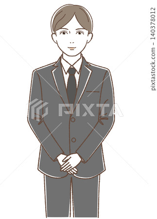 一位身穿西裝的男士的向量插圖,可能是辦公室職員、銷售員或殯儀館工作人員。 一位身穿西裝的男士的向量插圖,可能是辦公室職員、銷售員或殯儀館工作人員。 140378012