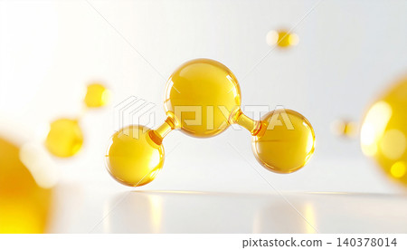 A transparent molecular structure that shines yellow, representing cutting-edge skincare 3D science background that showcases research into vitamin C and other beauty ingredients. 140378014