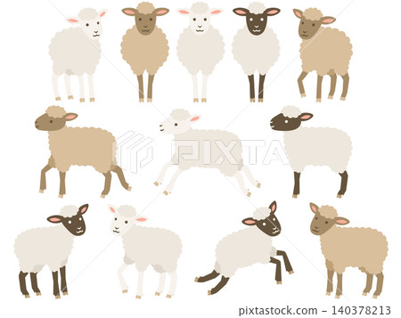 A set of illustrations of lambs in various fur colors and poses. A set of illustrations of lambs in various fur colors and poses. 140378213
