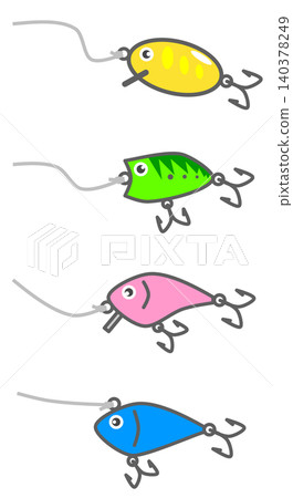 An illustration of artificial lures used in lure fishing as a hobby. An illustration of artificial lures used in lure fishing as a hobby. 140378249