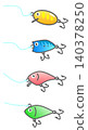 An illustration of artificial lures used in lure fishing as a hobby. 140378250