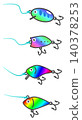 An illustration of artificial lures used in lure fishing as a hobby. 140378253