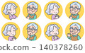 A set of round icon vectors with variations in facial expressions for elderly women and men. 140378260