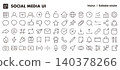 Social media UI icon set (thin lines, vector materials) Vector materials for SNS, Web, and apps 140378266
