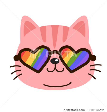 Cute cat head avatar in LGBT rainbow sunglasses Cute cat head avatar in LGBT rainbow sunglasses 140378294