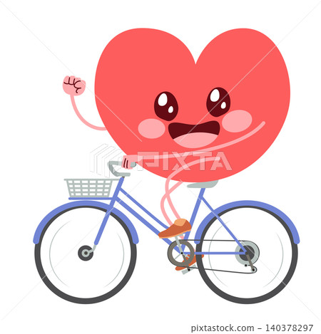Heart Mascot Riding Bicycle for Eco-Friendly Healthy Lifestyle Heart Mascot Riding Bicycle for Eco-Friendly Healthy Lifestyle 140378297