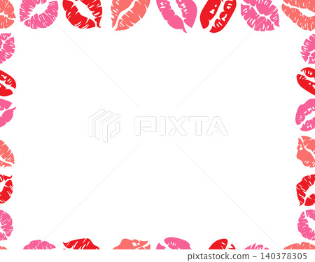 Horizontal Lipstick Kiss Frame Romantic Border with Lips Marks Horizontal Lipstick Kiss Frame Romantic Border with Lips Marks 140378305
