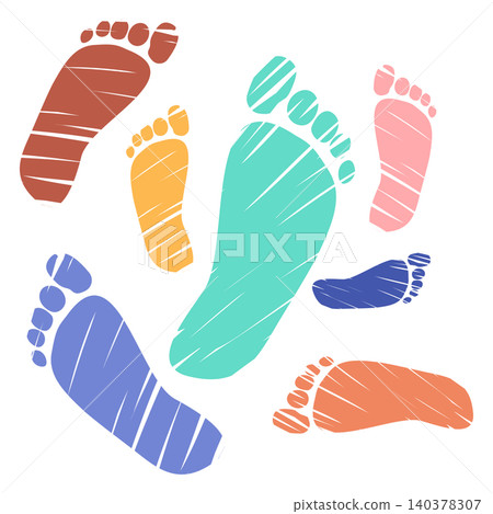 Colorful Barefoot Footprints Pattern for Community and Diversity Colorful Barefoot Footprints Pattern for Community and Diversity 140378307
