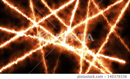 Fiery abstract background with glowing lava cracks, intense plasma lines, and dramatic molten energy on a dark surface. 140378336