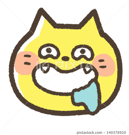 An illustration of a cat drooling and grinning. An illustration of a cat drooling and grinning. 140378920
