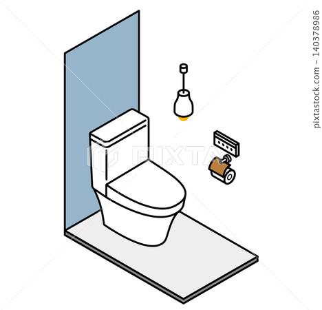 Isometric illustration of a Western-style toilet with a bidet function. A toilet with a tank. Isometric illustration of a Western-style toilet with a bidet function. A toilet with a tank. 140378986