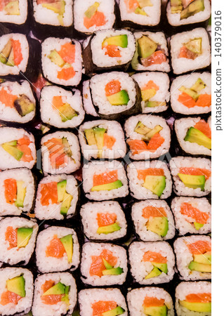Seafood Japanese Tradition Sushi Roll Raw Background Foods 140379016