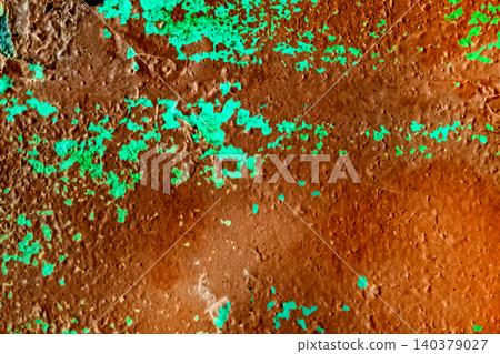 Brown aquamarine aqua color old peeling paint abstract shabby pattern worn weathered iron texture messy background steel rough metal Brown aquamarine aqua color old peeling paint abstract shabby pattern worn weathered iron texture messy background steel rough metal 140379027