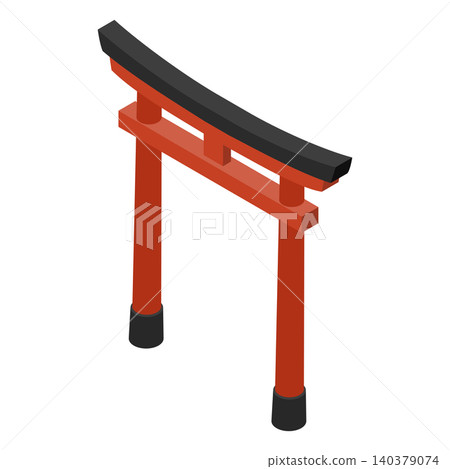 Isometric illustration: Red torii gate of a Shinto shrine Isometric illustration: Red torii gate of a Shinto shrine 140379074