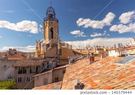 Historic Church Tower Above Rooftops in Aix en Provence France Historic Church Tower Above Rooftops in Aix en Provence France 140379444