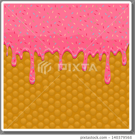 Vector icon illustration logo for dripping pink glaze on sweet waffles. Vector icon illustration logo for dripping pink glaze on sweet waffles. 140379568