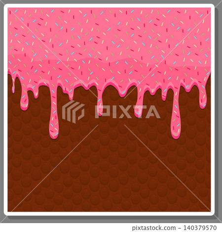 Vector icon illustration logo for dripping pink glaze on sweet waffles. Vector icon illustration logo for dripping pink glaze on sweet waffles. 140379570