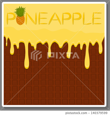 Illustration on theme falling runny pineapple drip at sugary waffle cookie 140379599