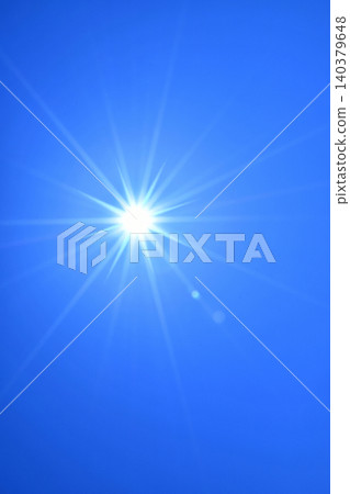 Blue sky and sun, direct sunlight, free space image Blue sky and sun, direct sunlight, free space image 140379648