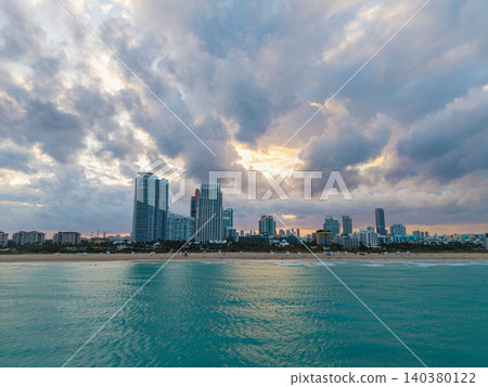 Top view of South Miami Beach. Scenic drone view of Miamis famous coastline. Miami Beach skyline with skyscrapers. Aerial view of Miami Beach in summer. Top view of South Miami Beach. Scenic drone view of Miamis famous coastline. Miami Beach skyline with skyscrapers. Aerial view of Miami Beach in summer. 140380122