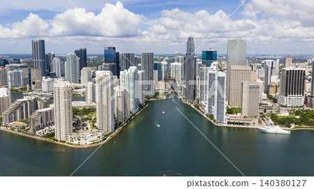 Drone view of Brickell skyscrapers. Brickell cityscape of downtown Miami. Panoramic Miami Brickell skyline above the coastline. Brickell Key aerial view in Miami. Landscape of Miami. Drone view of Brickell skyscrapers. Brickell cityscape of downtown Miami. Panoramic Miami Brickell skyline above the coastline. Brickell Key aerial view in Miami. Landscape of Miami. 140380127