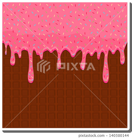 Sweet liquid jam pink dripping down waffle donut Sweet liquid jam pink dripping down waffle donut 140380144