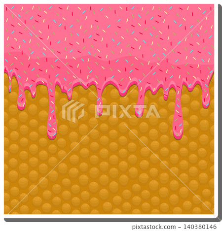 Sweet liquid jam pink dripping down waffle donut Sweet liquid jam pink dripping down waffle donut 140380146