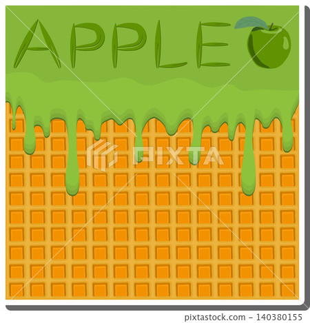 Sweet liquid jam apple dripping down waffle cookie Sweet liquid jam apple dripping down waffle cookie 140380155