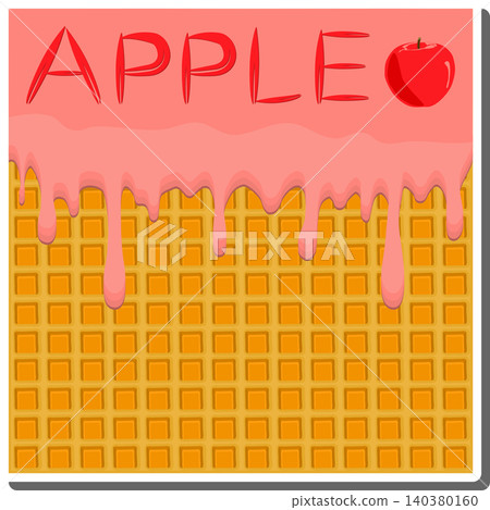 Sweet liquid jam apple dripping down waffle cookie Sweet liquid jam apple dripping down waffle cookie 140380160