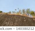 Shotcrete slope stabilization with trees against blue sky 140380212