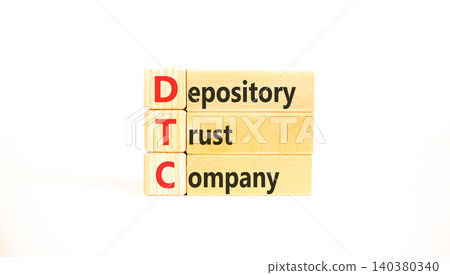 DTC depository trust company symbol. Concept words DTC depository trust company on beautiful wooden blocks. Beautiful white background. Business DTC depository trust company concept. Copy space. 140380340