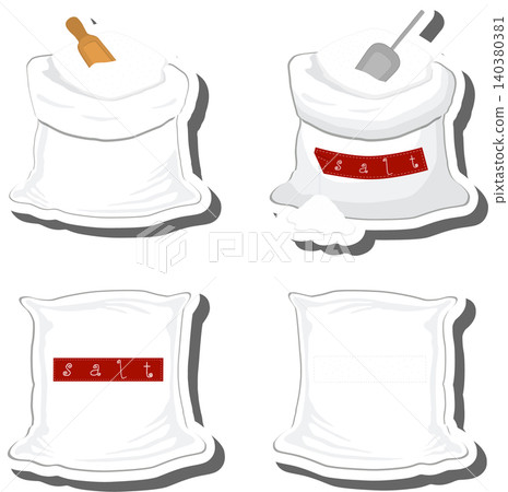 Big food set from tasty salt in large textured sacks Big food set from tasty salt in large textured sacks 140380381