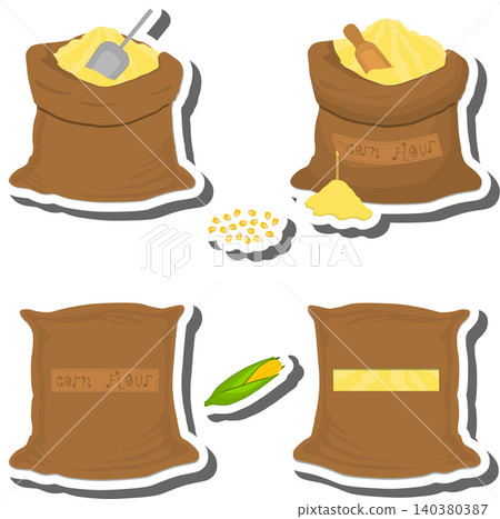 Big food set from tasty corn flour in large textured sacks Big food set from tasty corn flour in large textured sacks 140380387