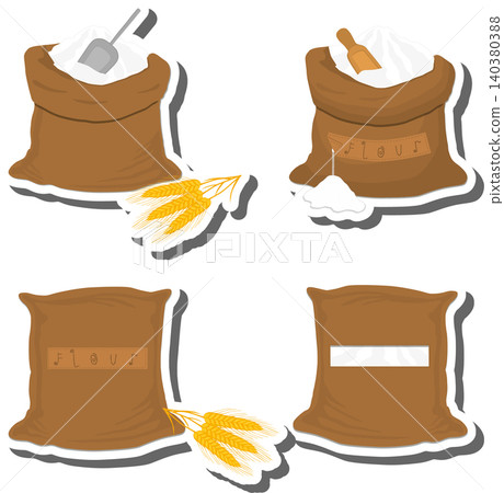 Food set from tasty wheat flour in large textured sacks Food set from tasty wheat flour in large textured sacks 140380388