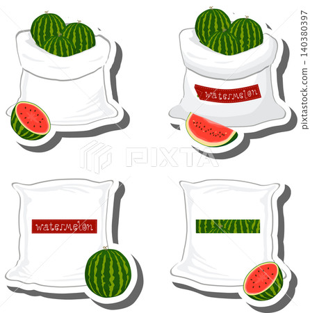 Big fruit set from tasty watermelon in large textured sacks Big fruit set from tasty watermelon in large textured sacks 140380397