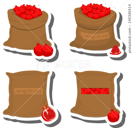 Big fruit set from tasty pomegranate in large textured sacks Big fruit set from tasty pomegranate in large textured sacks 140380414