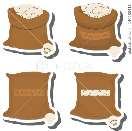 Mushroom set from tasty champignon in large textured sacks 140380418