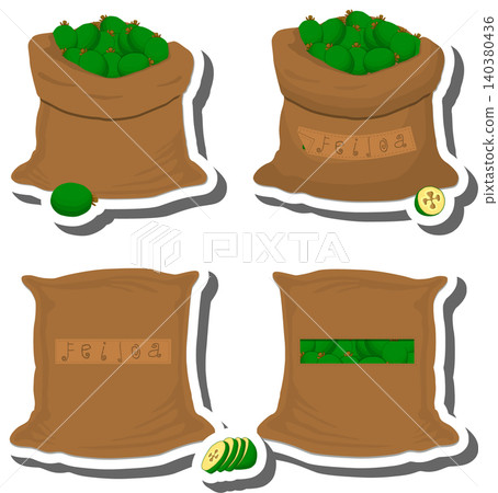 Big fruit set from tasty feijoa in large textured sacks Big fruit set from tasty feijoa in large textured sacks 140380436