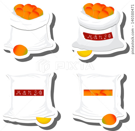 Big fruit set from tasty mango in large textured sacks Big fruit set from tasty mango in large textured sacks 140380471