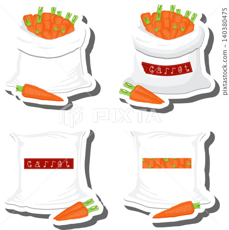 Big vegetable set from tasty carrot in large textured sacks Big vegetable set from tasty carrot in large textured sacks 140380475