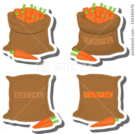 Big vegetable set from tasty carrot in large textured sacks Big vegetable set from tasty carrot in large textured sacks 140380476
