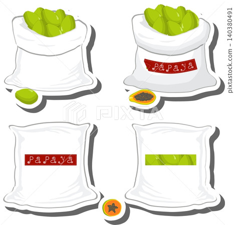 Big fruit set from tasty papaya in large textured sacks Big fruit set from tasty papaya in large textured sacks 140380491