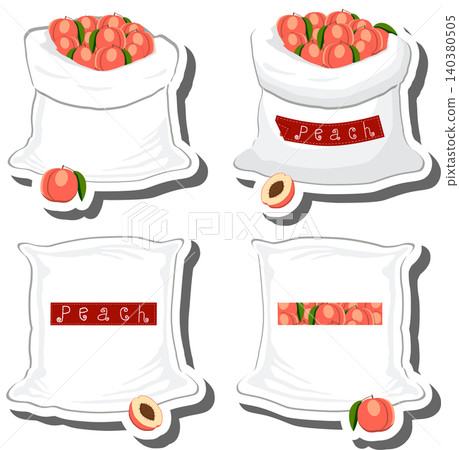 Big fruit set from tasty peach in large textured sacks Big fruit set from tasty peach in large textured sacks 140380505