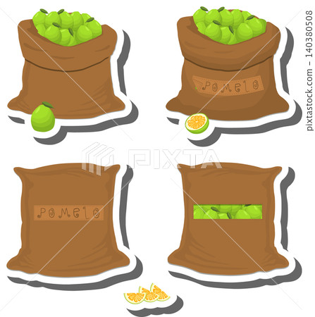 Big fruit set from tasty pomelo in large textured sacks Big fruit set from tasty pomelo in large textured sacks 140380508