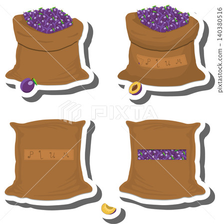 Big fruit set from tasty plum in large textured sacks Big fruit set from tasty plum in large textured sacks 140380516